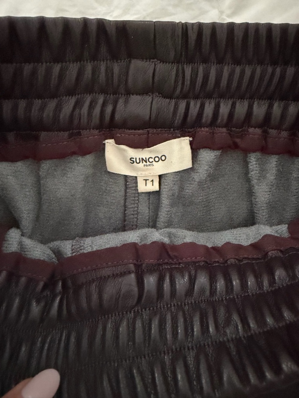 SUNCOO Burgundy leather pants